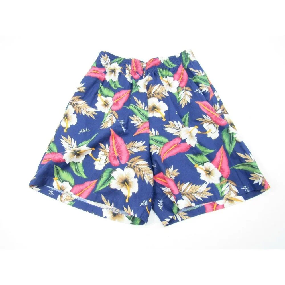 Vtg Shannon Marie‎ Hawaiian Floral Shorts Hibiscus Sz M USA Hawaii High Waist